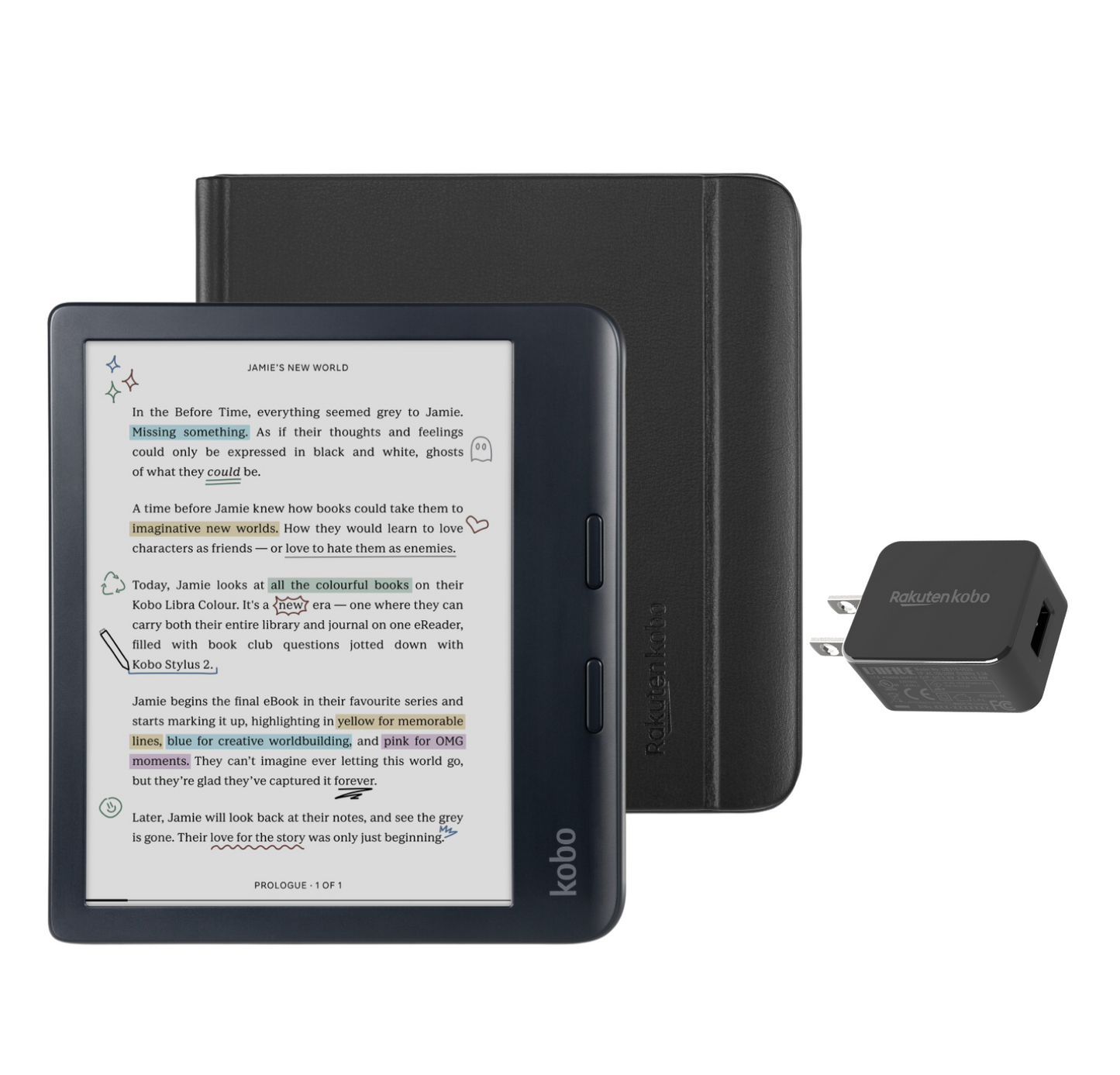 Kobo Libra Colour Black eReader with Case Bundle