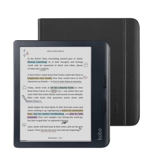 Kobo Libra Colour Black eReader with Case Bundle