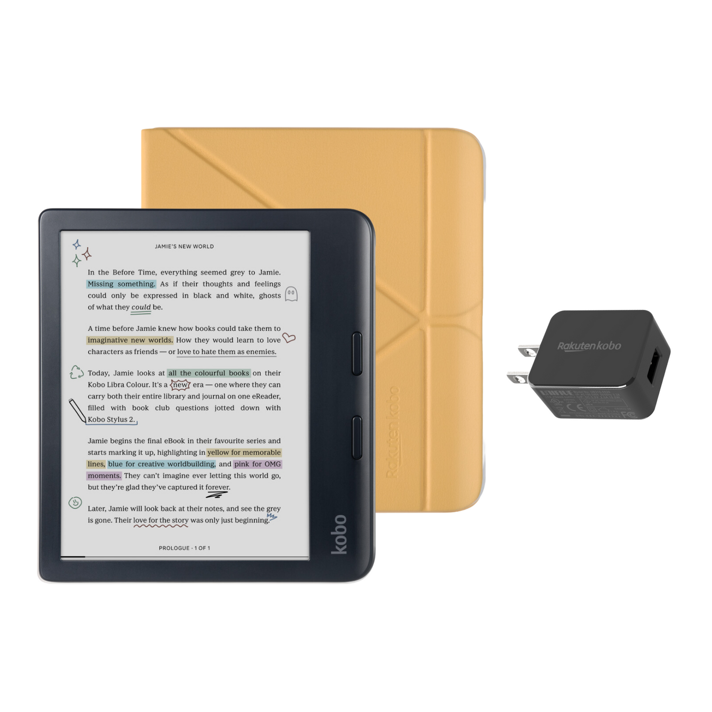 Kobo Libra Colour Black eReader with Case Bundle