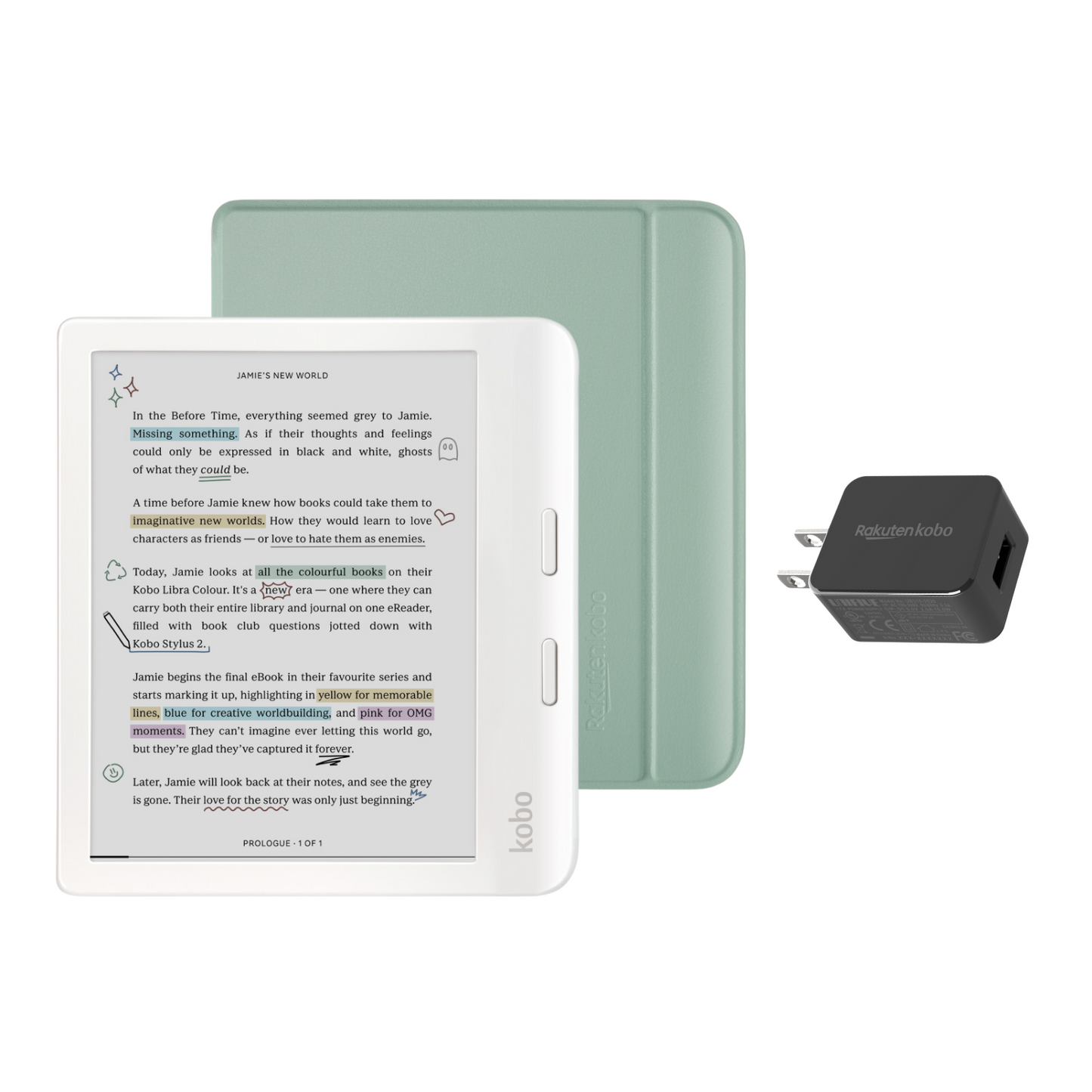 Kobo Libra Colour White eReader with Case Bundle