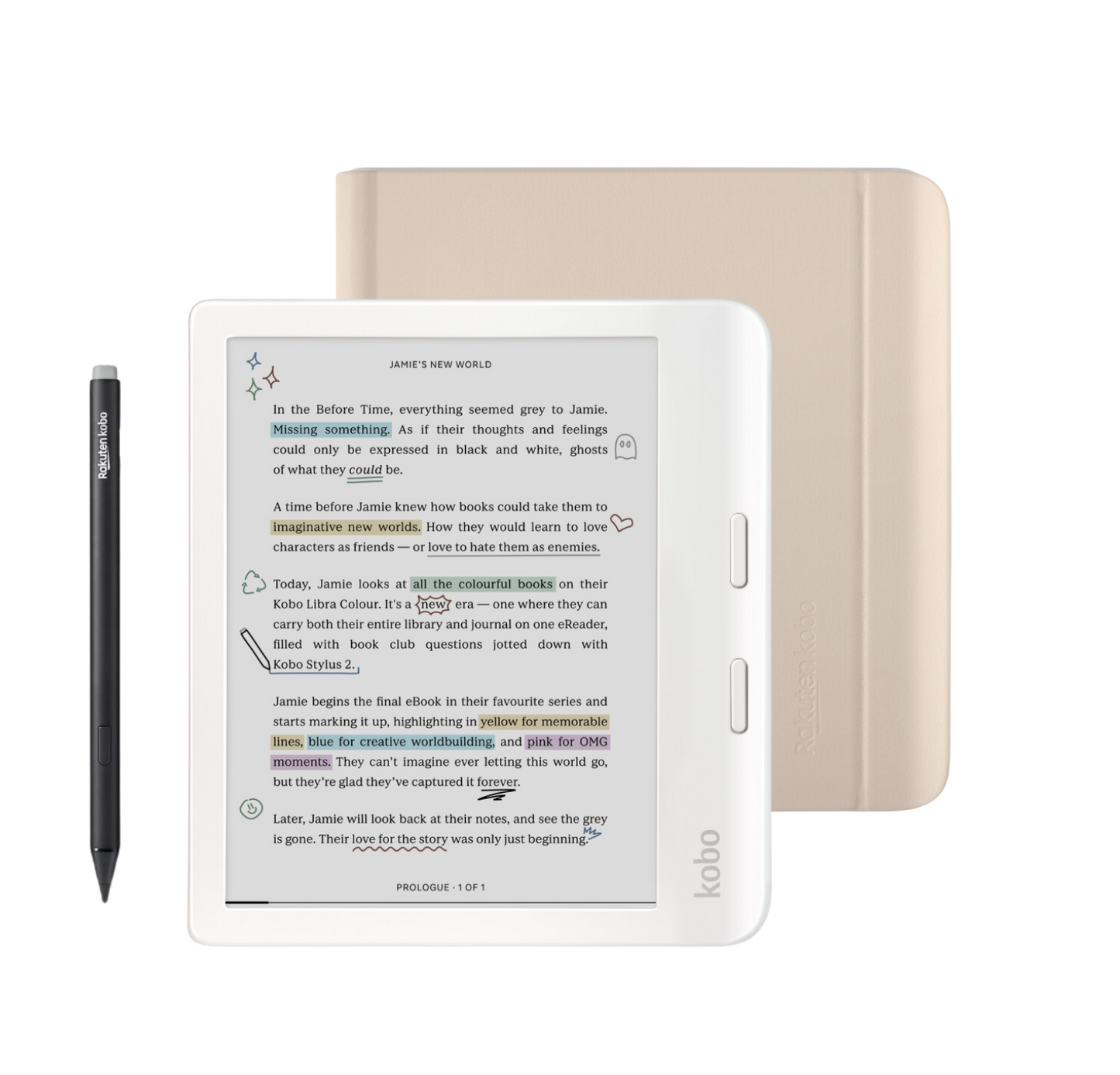 Kobo Libra Colour White eReader with Case Bundle