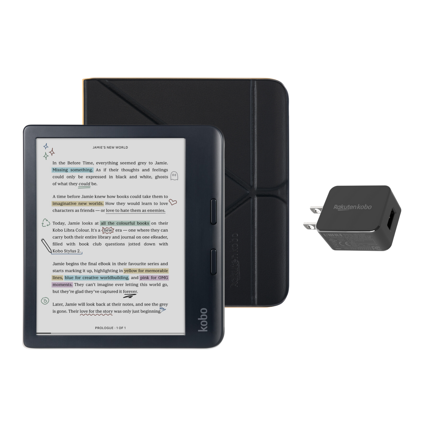 Kobo Libra Colour Black eReader with Case Bundle