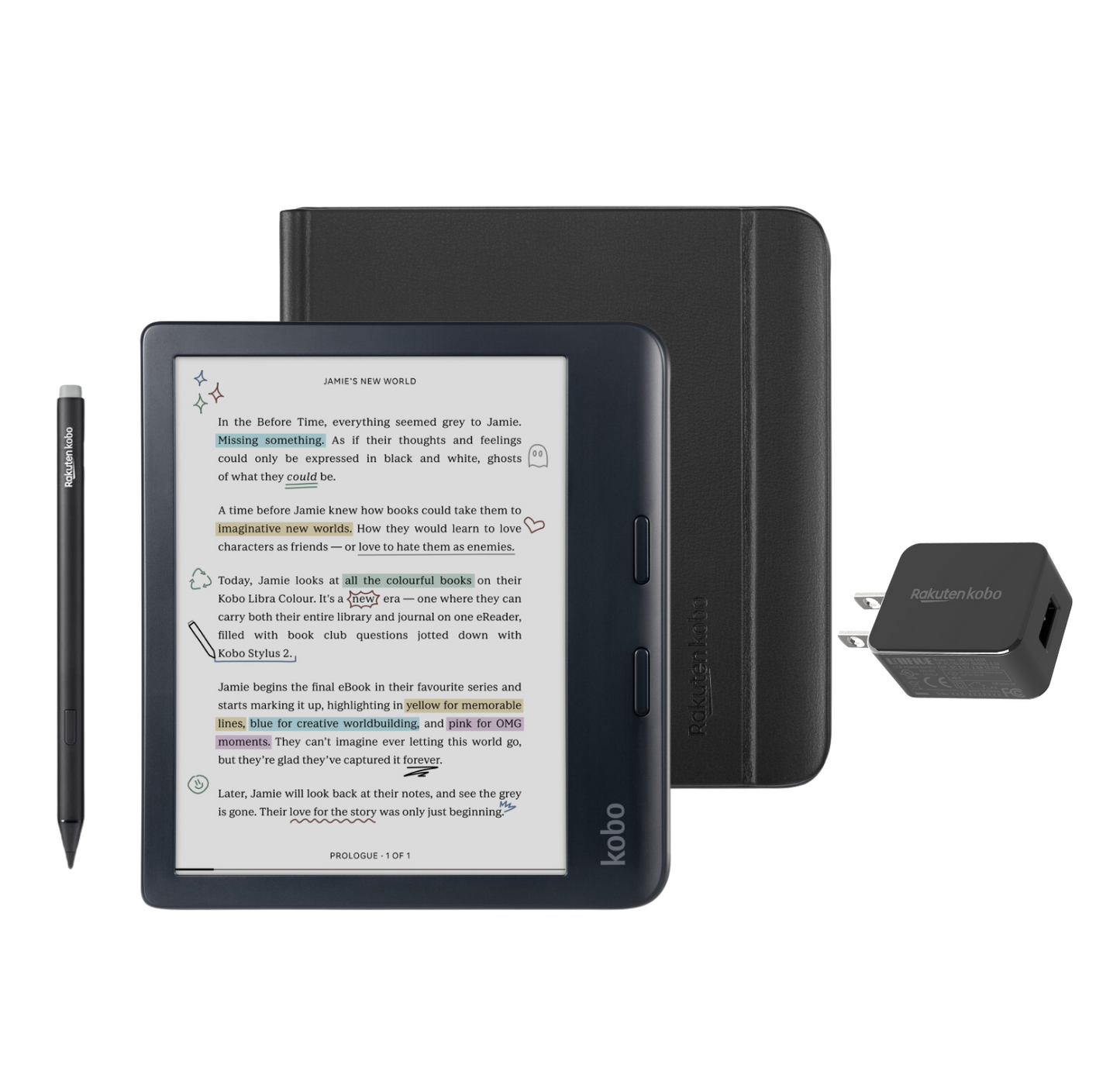 Kobo Libra Colour Black eReader with Case Bundle