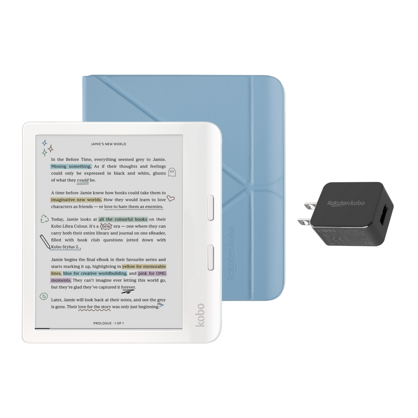 Kobo Libra Colour White eReader with Case Bundle