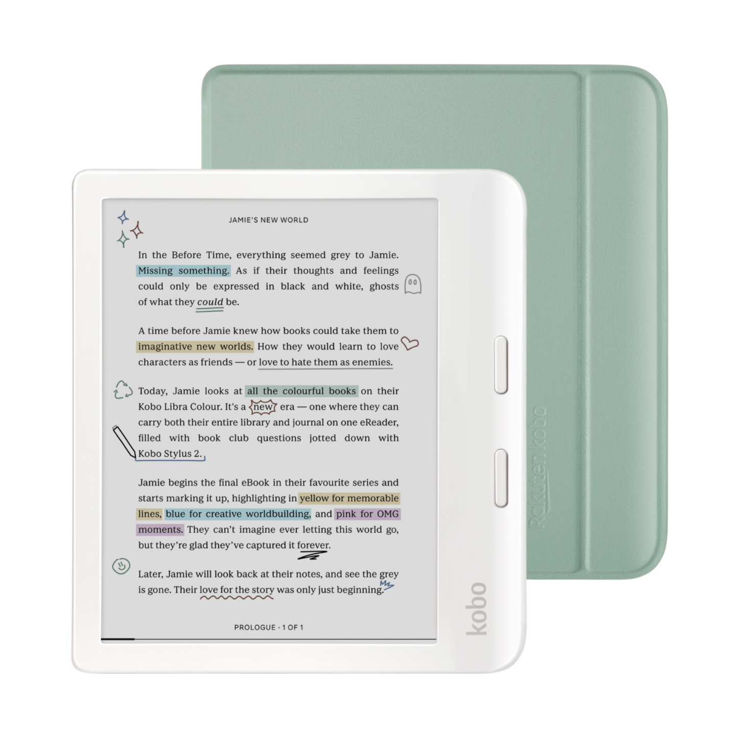 Kobo Libra Colour White eReader with Case Bundle