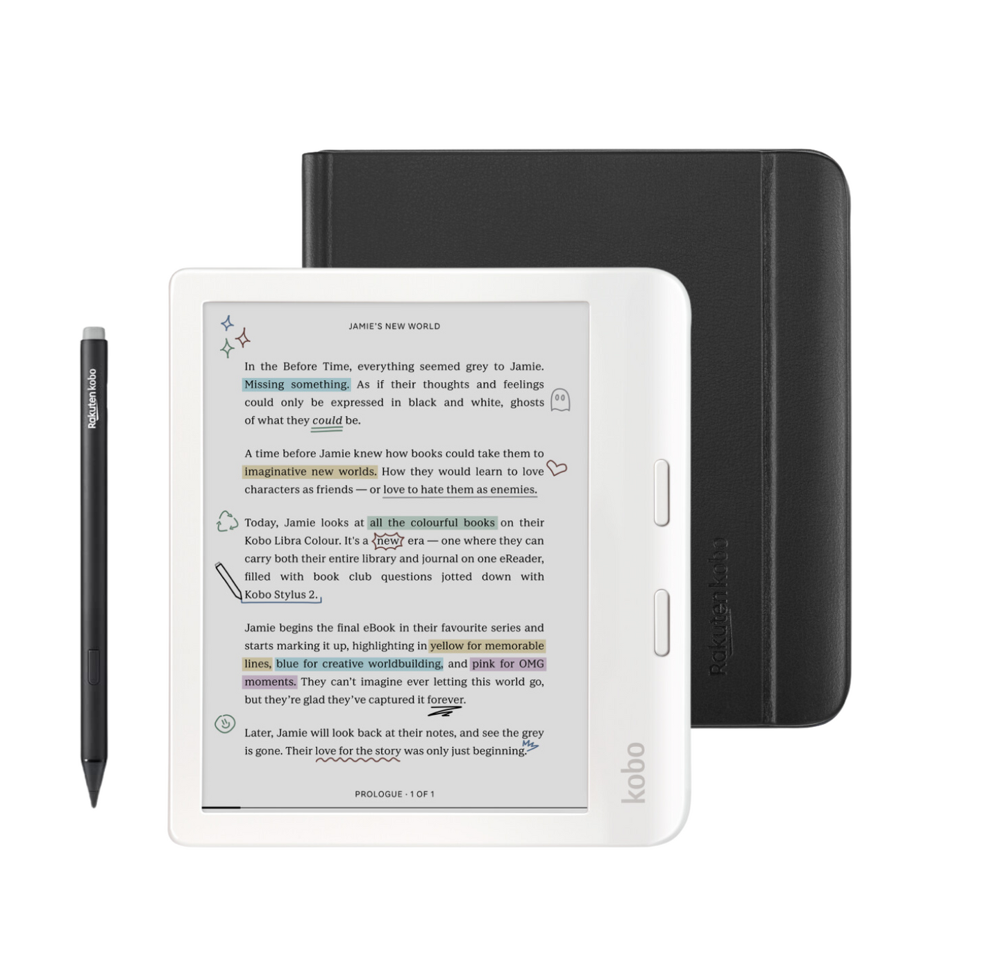 Kobo Libra Colour White eReader with Case Bundle