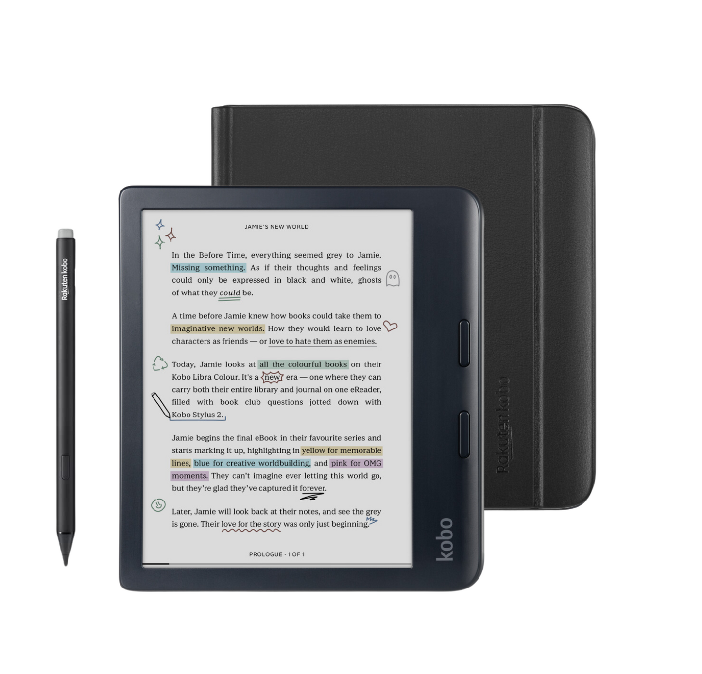 Kobo Libra Colour Black eReader with Case Bundle