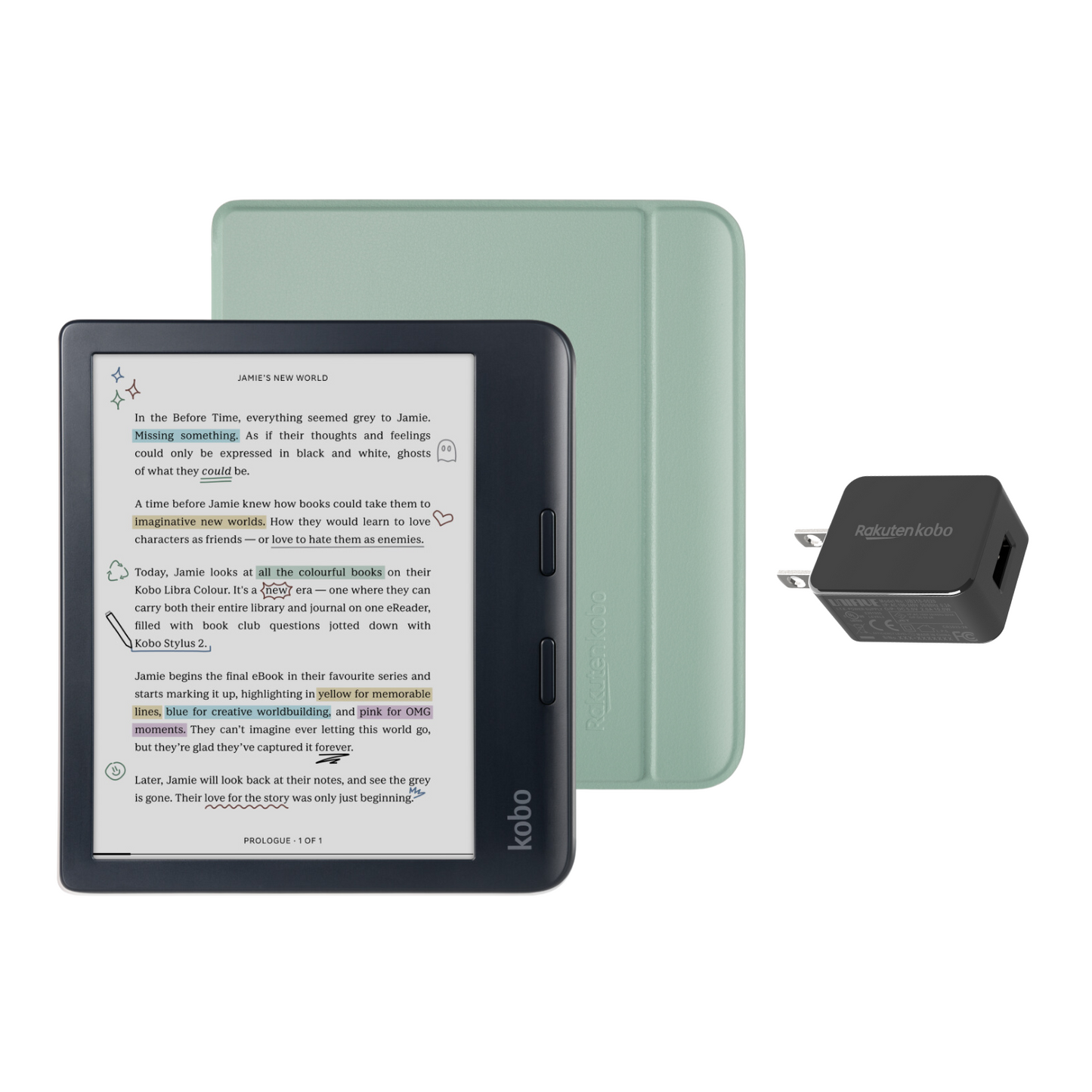 Kobo Libra Colour Black eReader with Case Bundle