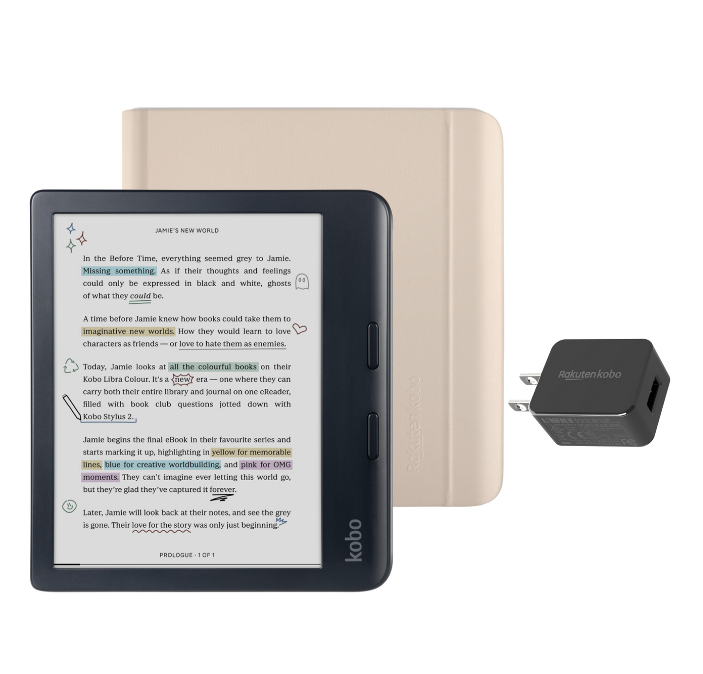 Kobo Libra Colour Black eReader with Case Bundle