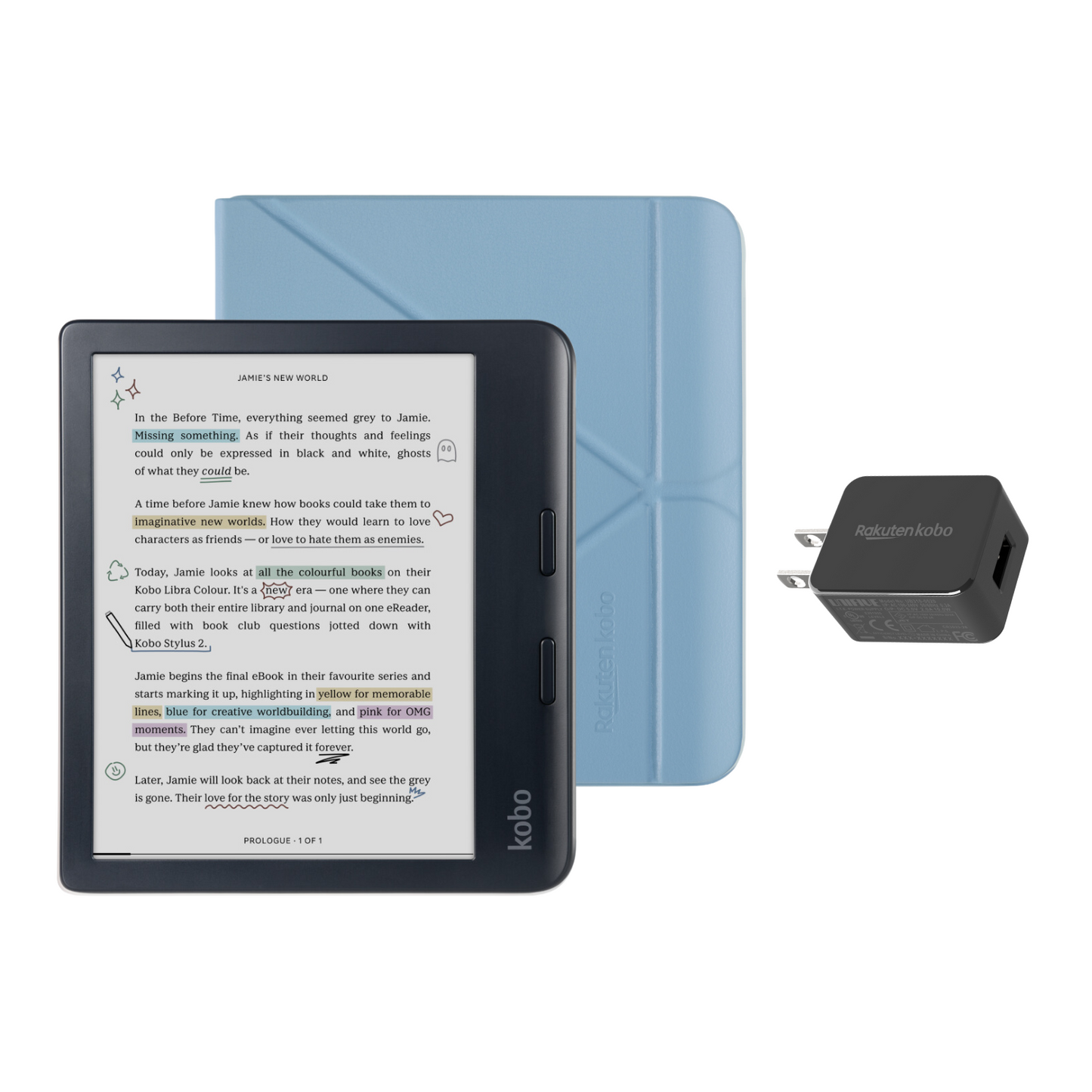 Kobo Libra Colour Black eReader with Case Bundle