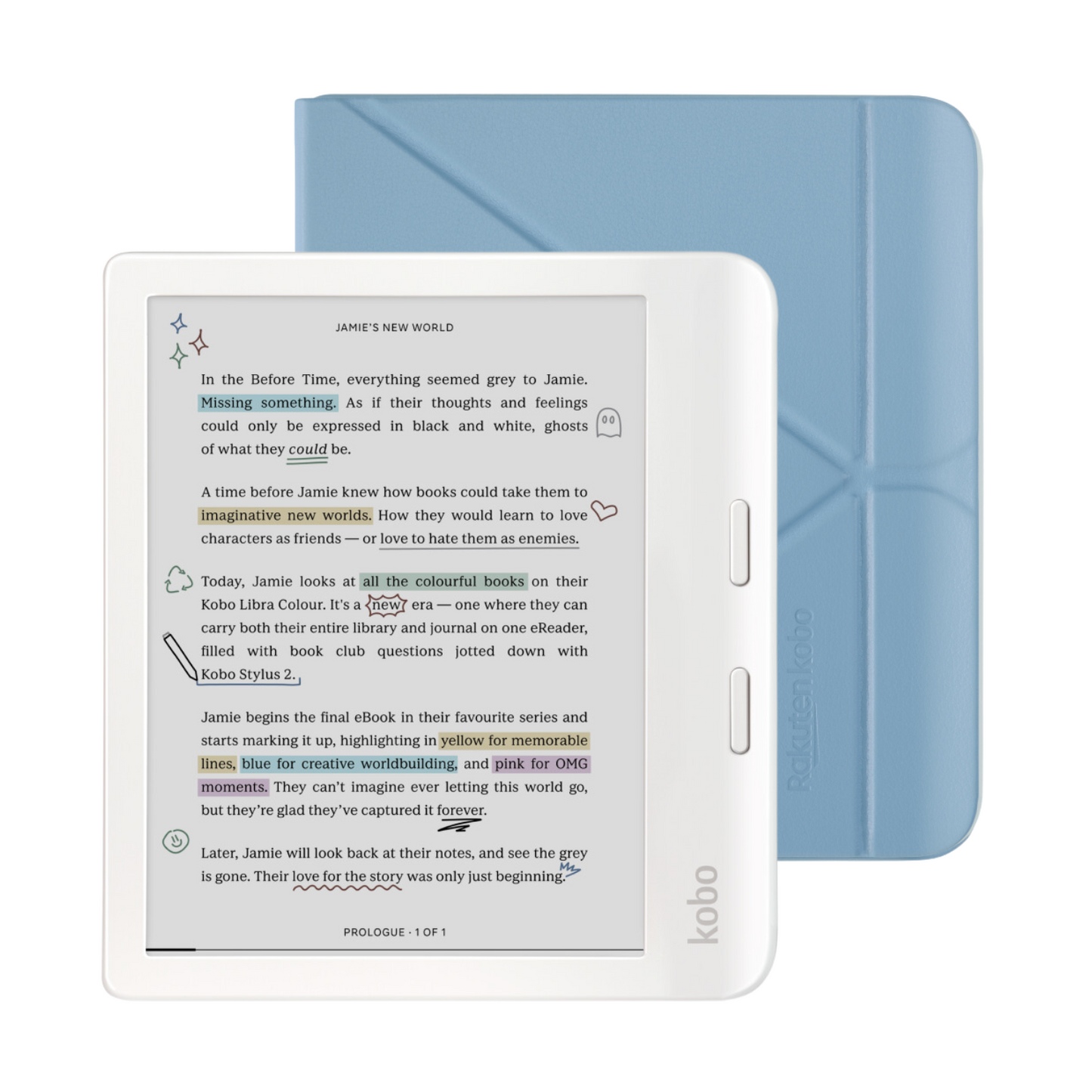 Kobo Libra Colour White eReader with Case Bundle