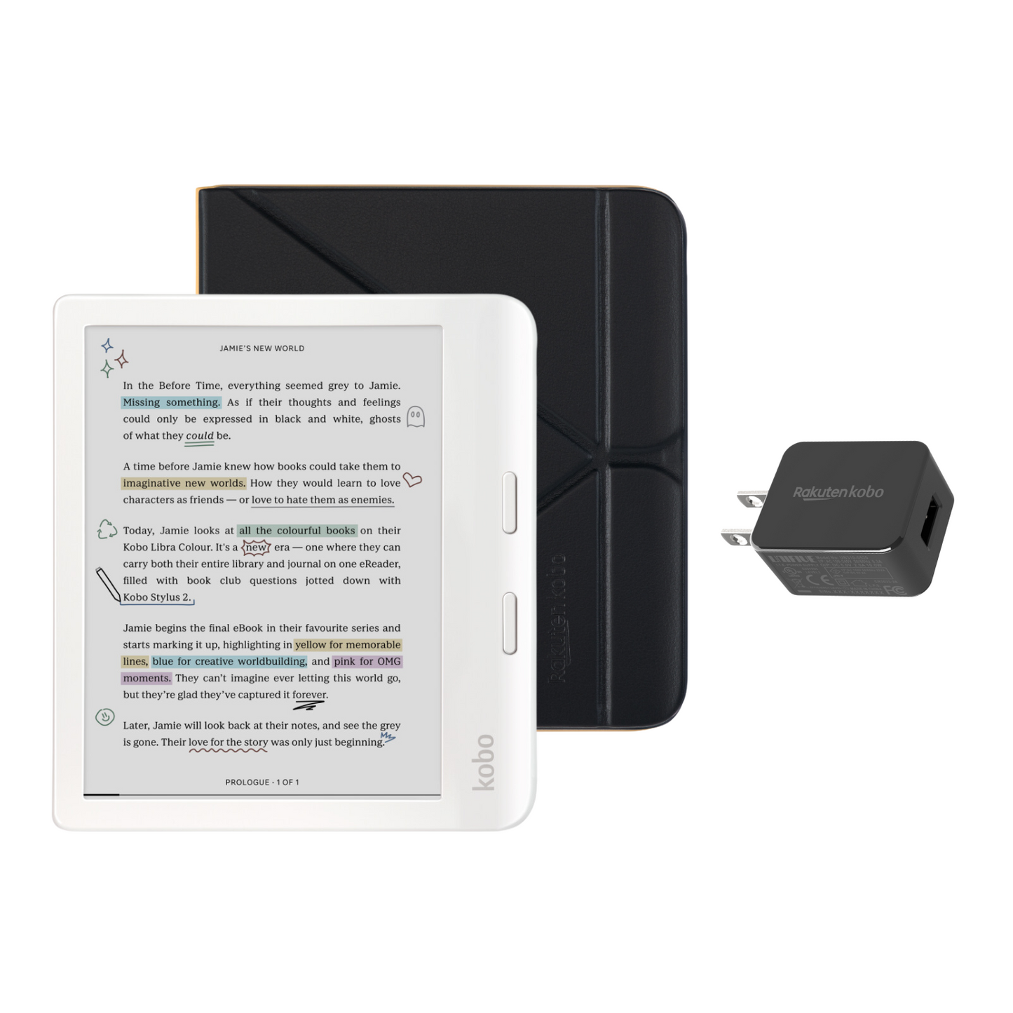 Kobo Libra Colour White eReader with Case Bundle