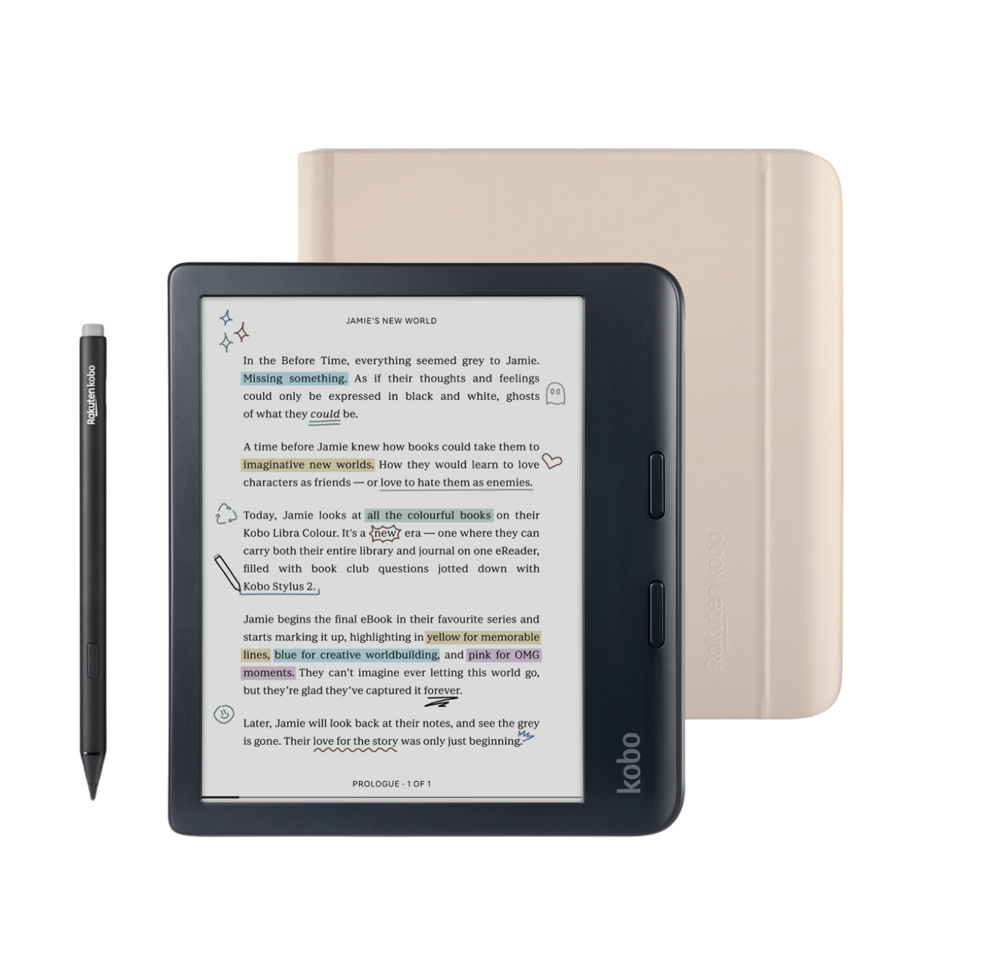 Kobo Libra Colour Black eReader with Case Bundle